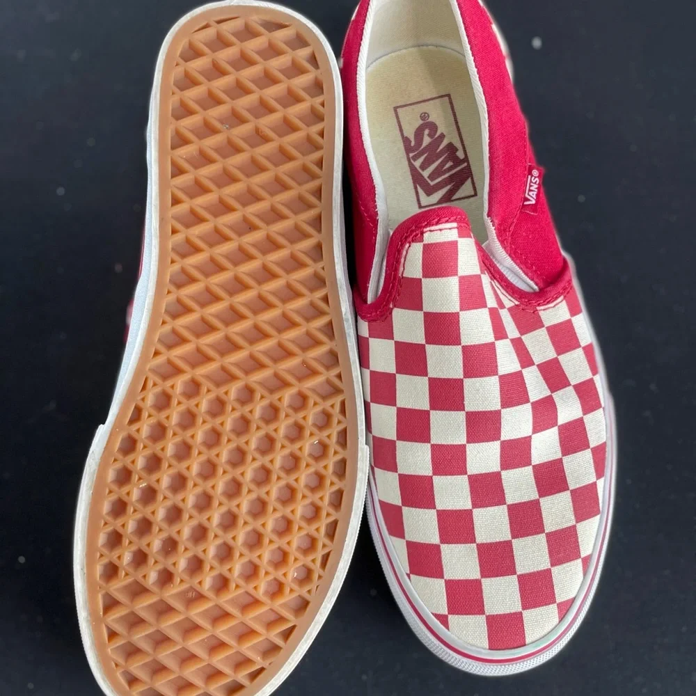 Vans Red and Cream Checkerboard Slip-On Booties